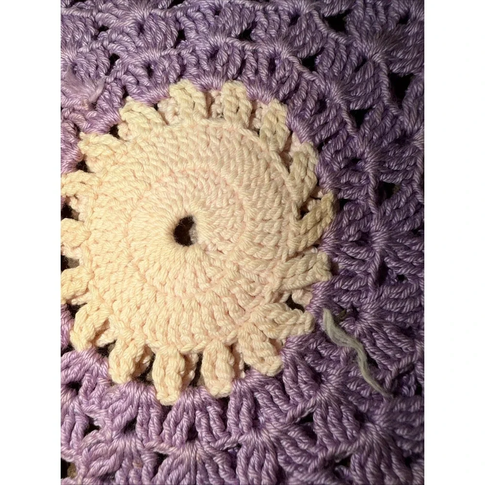Vintage Handmade Crochet Doilies Lot Set of 3 Pink Green Purple Boho Table Decor